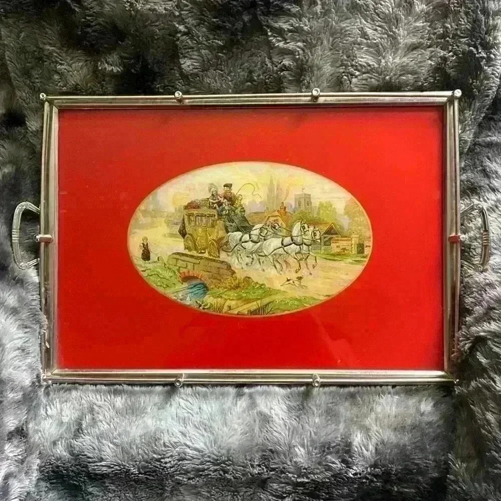 Vintage Rusch foil art serving tray bakelite handles